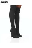 Women's Over Knee High Boots Winter 2023 New Thigh Socks Boots Knit Heels Warm Sexy Stilettos Autumn Square Toe Over Knee