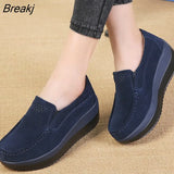 Women Flat Platform Loafers Ladies Elegant Suede Leather Moccasins Shoes Woman Slip On Moccasin Women's Blue Casual