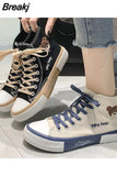 Spring Summer Fashion Bear Women Canvas Shoes High-top Canvas Shoes Lace Up Casual Sneakers Female Off White Shoes