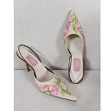 Heels Shallow Women Sandals Pointed Toe Flower Summer 2023 Fashion Gladiator Women Pumps Shoes Dress Party Zapatillas