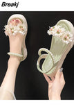 Lace Summer 2023 Rhinestones Sandals for Women Beach Ladies Shoes Wedge with Platform Waterproof Diamond Medium Heels