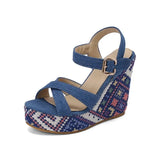 Wedges Sandals Women Platform Shoes 2023 Summer Big Size 46 47 48 Boho Denim Beach Floral Walk Dress High