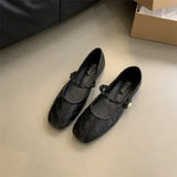 Fragrant Style Mary Jane Shoes French Buckle Soft Leather Flat Soles Single Shoes Shallow Mouth Thick Heels Small Leather Shoes Love