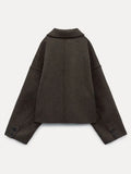 Fashion Lapel Long Sleeve Cropped Coat Women's Elegant Solid Single Breasted Jacket Autumn Winter Chic Warm Street