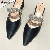 Women 2022 High Heeled 5 CM Mules Women Flip Flops Closed Modern Slides Summer Women Slippers Pointed Toe Crystal
