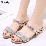 Sandals Women High Heels Luxury Shoes Women Designers Women Square Heels Sandals Ladies Shoes Bling Gold Silver