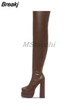 Women's High Boots Autumn Winter Platform Shoes Thick Bottom High Heels Elastic Leather Long Boots Women Demonia Boots