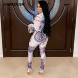 Retro Prints Long Pants Set Fashion New Street Casual Style Two Piece Sets Long Sleeve Top Elastic Skinny Pants