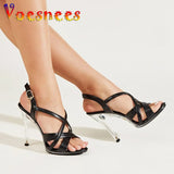 Summer New Slim Heel Sandals European And American Fashion Crystal High Heels 11CM Ankle Buckle Strap Hollow Out Rome