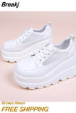 NEW White Wedge Sneakers Shoes Platform Breathable Hollow Shoes Chunky Platform Heel Pumps Shoes Women