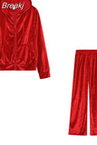 Juicy Diamonds Tracksuit Women Velvet Zipper Long Sleeve Hooded Crop Top And Skinny Pants Two Piece Set Fashion