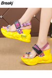 Sandals Women 2023 Chunky Red High Heels White Summer Fashion Transparent Increase Wedge Rhinestone Sandals