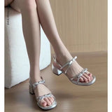 Women With Sandals 2024 Summer New Fairy Style French Bow Thick Heel Open Toe Wearing