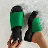 Women's Platform Block Heel Sandals Fashionable Open Toe Knit Slides for Outdoor