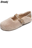 Women Shallow Mouth Female Shoes Dress Short Plush Basic Rubber Flock Flat with Shoes Woman Flats Shallow Mouth Dress Short