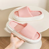 Sole Home Linen Slippers Women Open Toe Thick Bottom Indoor Slides House Shoes Woman Four Season Non Slip Couple