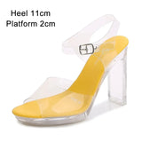 2023 Summer New Sandals Women Fashion Rhinestones Square Heel Transparent Women Shoes High Heels11cm Female Party