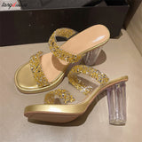sequins Slippers Women summer new Sexy transparent heel open toe slippers Women Fashion Casual Slippers Large size