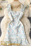 Style Dress Women 2023 New Spring Summer Sleeveless Floral Print Mini Dress Lace Embroidery Ruffles Sweet Ladies