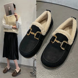 Leather Loafers Shoes Woman Boots Winter Flat Fashion Keep Warm One-step Faux Fur Casual Shoes Women Walking Flats