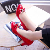 Women High Heels Low Heels Fashion Bow patent leather Professional Work Casual Shoe Woman Wedding Party Shoes Large Size