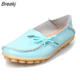 Moccasins Women Flats 2022 Autumn Woman Loafers Genuine Leather Female Shoes Slip On Ballet Bowtie Women's Shoes Big