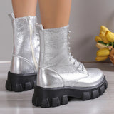 Platform Silver Ankle Boots for Women 2023 Autumn Winter Punk Shoes Woman Thick Sole Non Slip Motorcycle Boots Plus