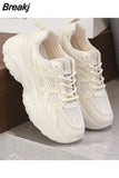 New Leather Chunky Sneakers Women's Sports Shoes Ladies Thick White Black Sneakers Women Tennis Vulcanized Shoes