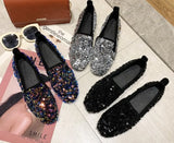Women Flat Glitter Sneakers Casual Female Slip-On Bling Platform Comfortable Plus Size Loafer Shoes