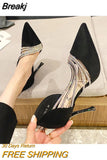 Women 2023 New Autumn Pumps Evening Party High Heels Ladies Pointed Toe Nude Leather Black Suede Gold Patent Leather
