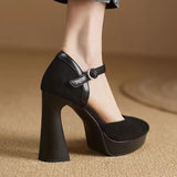Toe Chunky Platform Pumps Women 2023 Spring Faux Suede Very High Heels Shoes Woman Ankle Buckle Thick Heeled Party