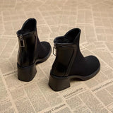 Spring and Autumn New Round Head Solid Color Frosted Leather Top Back Zipper Thick Bottom Waterproof Platform Women's