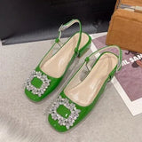 Sandals Med Block Heels Female Shoe All-Match Mary Jane New Medium Chunky Girls Closed Beige Clear Comfort Summer Fashion