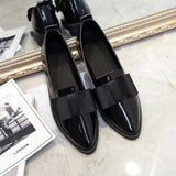 Breakj Korean Version Of The Bow Tip Casual Low Single Shoes Women's Flat Base Simple Socket Commuting Women's Leather