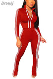 Fall Winter Casual Sport Two Piece Sets Women Zip Long Sleeve Coat + Pants Tracksuits Fashion Stripe Print 2pcs