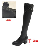 Heels Over The Knee Boots for Women 2023 Autumn Winter Slim PU Leather Thigh High Boots Woman Buckle Decor Black Long