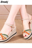Shoes Orthopedic Summer 2023 Roman Style Footwear with High Heels Sandals for Women Leather Wedge Heel Asian Size