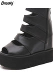 Women's Summer New High Thick Bottom Muffin Wedge Heel Fish Mouth Heel Women's Sandals Platform Black Hollow