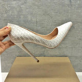 White Crocodile-Effect Women Sexy Pattern Stiletto High Heels 12cm 10cm 8cm Customize Lady Pointy Pumps Chic Party