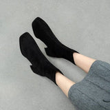 Head With Suede Boots, Spring And Autumn Style Elastic Thin Boots, Thick Heels, Single Boots, Gray Apricot Martin
