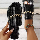 Summer New Gold Metal Chain Peep Toe Slippers Women’s Flat Luxury Outdoor Beach Flip Flop Female Sandals Trend Slides