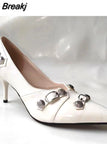 New Dropship 2023 Summer Sexy Women Mules Pump Sandals 7cm Thin High Heeled Big Size 43 Open Sole Moto Biker Rivets