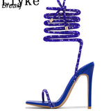 Fashion Glitter Rhinestones Women Sandals Crystal Ankle Strap High Heels Party Prom Shoes Lady Wedding Stiletto