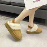 35-43 New Fashion Winter Plush Cotton Slippers Women Flats Shoes Platform Casual Home Suede Fur Warm Slingback Flip