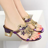 Diamond Sandals Slippers Women Wear Butterfly Fashion Bohemian Rough Heels Set With Diamond Crystal Slippers In