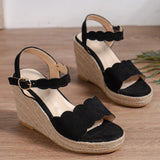 5-9cm Sandalias Mujer Ankle Strap Sandals, Sapatos Mulher Wedge Heels for Women with Closed Toe Wedge