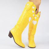 Design Female Western Boots Pointed Toe Slip-On Heart-Shaped 2023 Fashion Cowgirl Comfy Women Knee High