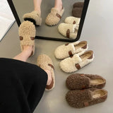 Women's Winter Plush Flat Shoes Outdoor Fashion Round Toe Warm Plush Loafers 2024 New Comfy Curly Sheep Fur Woman Cotton