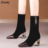 Women's Boots Fabric High Heel Autumn Sock Boots Women Fashion Zipper Pumps Pointed Toe Slip On All-match single boots
