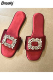 Women's Slippers Summer 2023 Rhinestones Flat Elegant Sandals Female Fashion Outdoor Beach Shoes Slides Chanclas Mujer